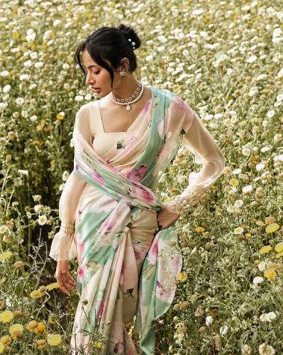 Floral Print Chiffon Saree: